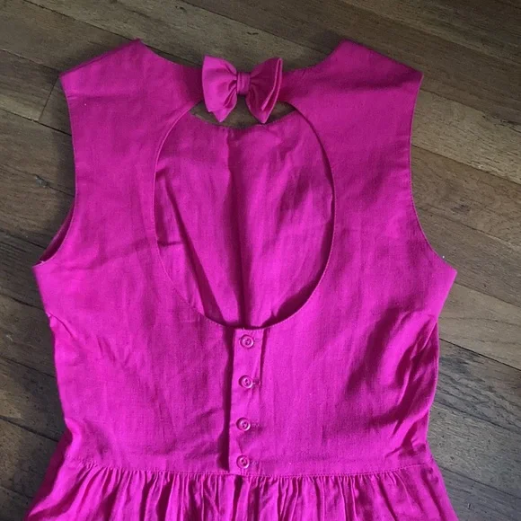 Hot pink linen midi dress with cutout back and bow - Picture 1 of 5